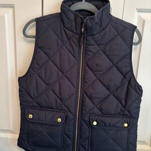 J. Crew Navy Quilted Vest with Gold Accents
